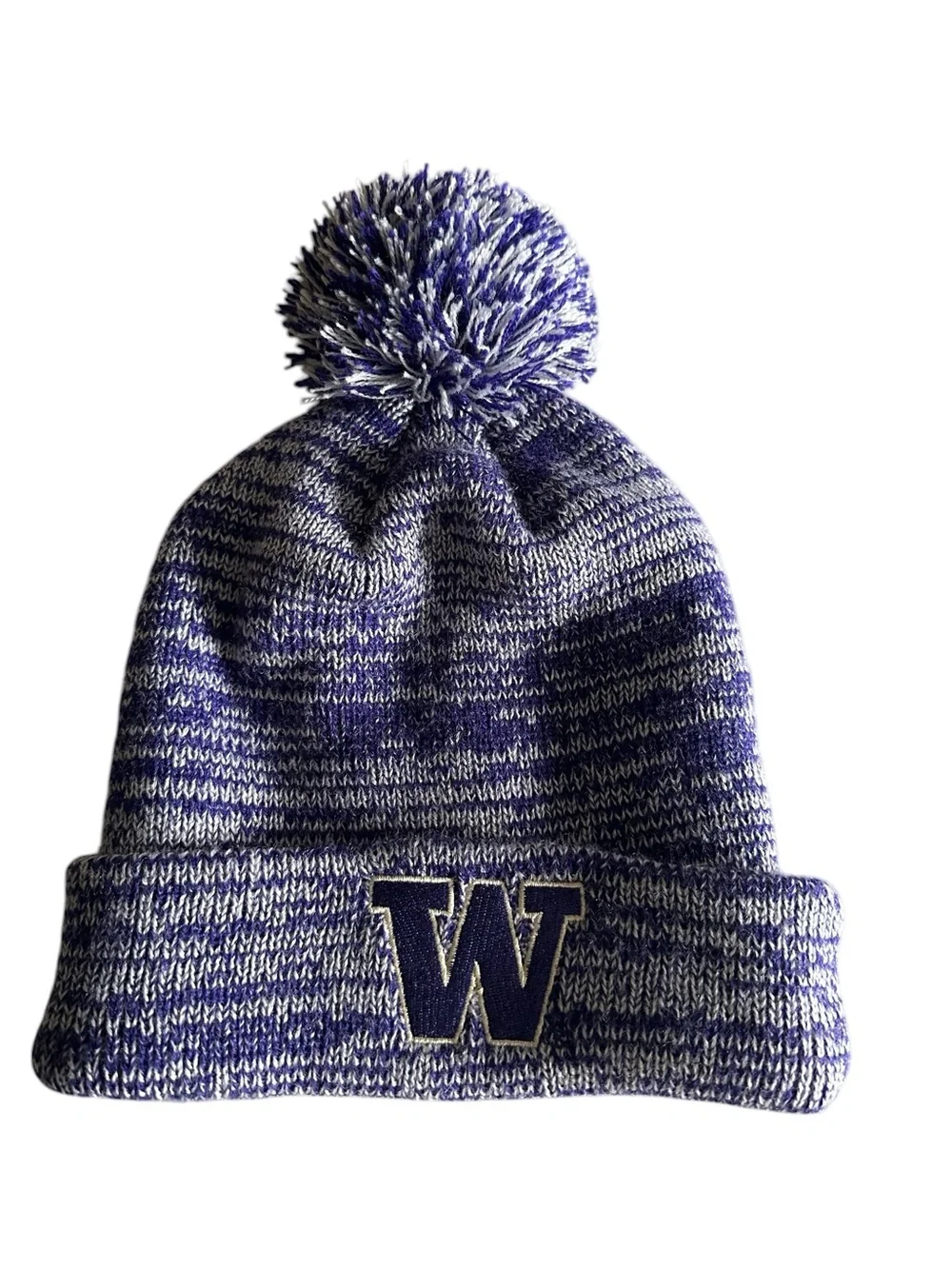 University of Washington Huskies Knit Pom Beanie Hat Gray And Purple EUC
